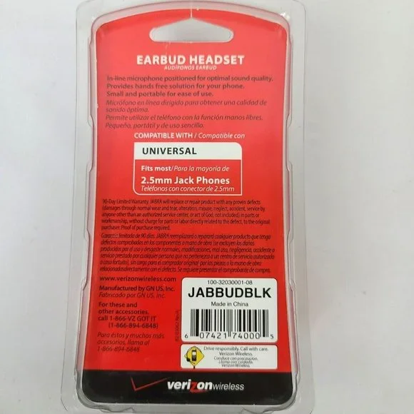 Jabra Verizon Wireless Earbud Headset Universal 2.5mm Jack New Open Box - Picture 2 of 3